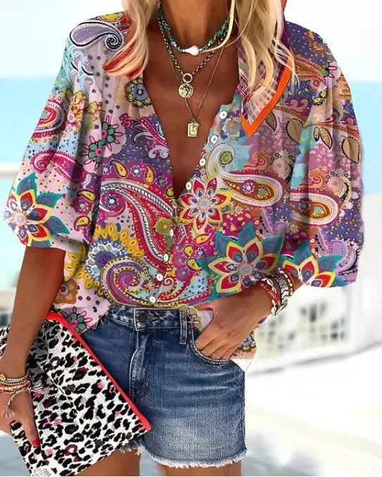 Bohemian Blouse , Summer Casual Shirt Fashionable Vintage Tops