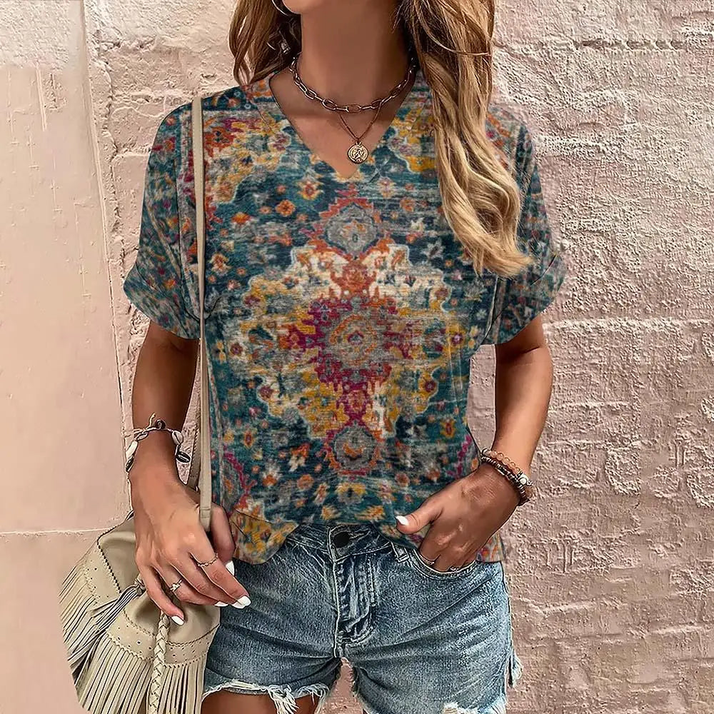 Boho Fashion Tops for Women Trendy Geometric Shirt