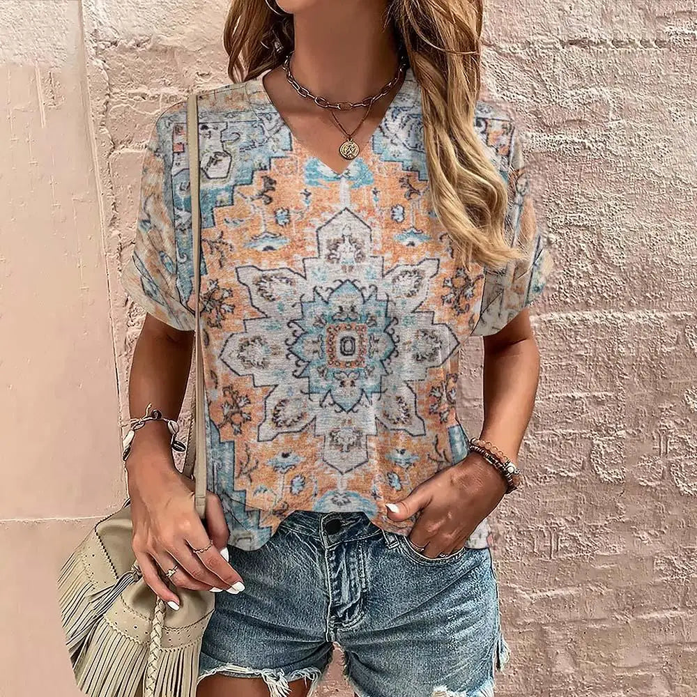 Boho Fashion Tops for Women Trendy Geometric Shirt