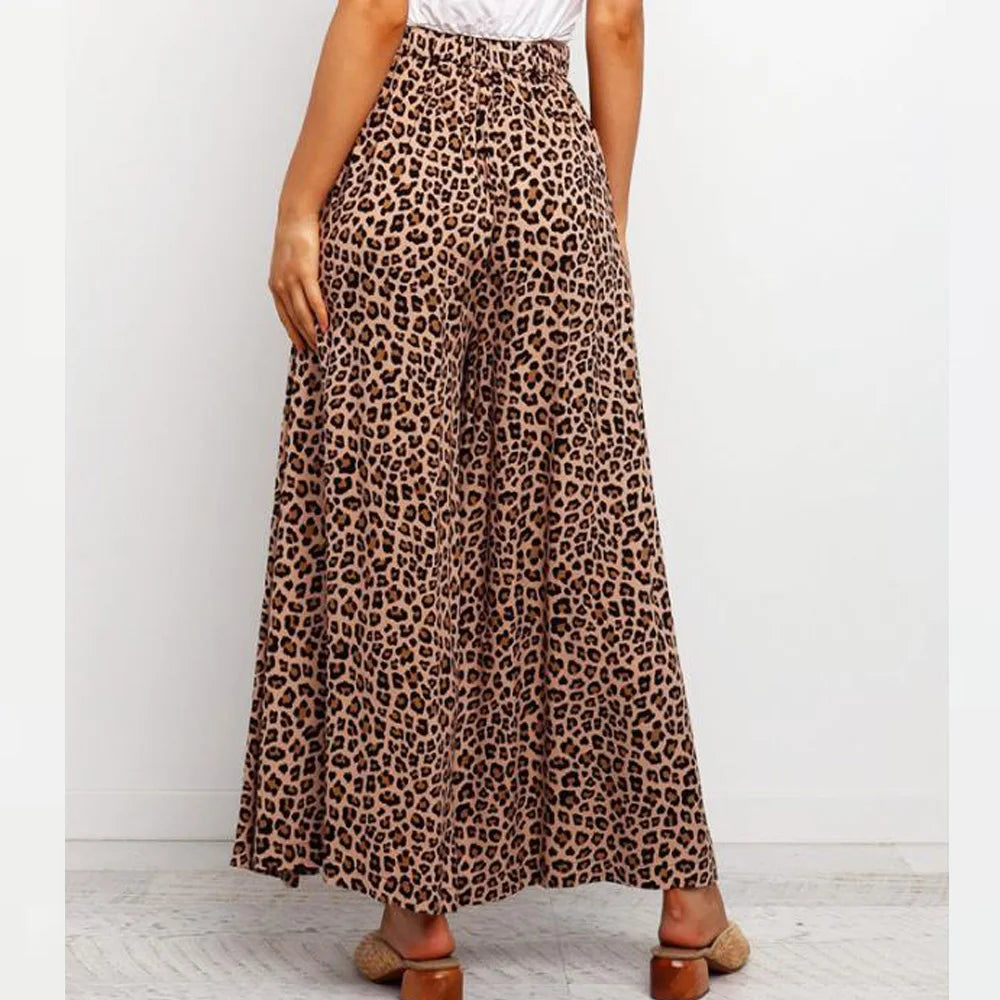 Boho Leopard Print Dress. Casual Wide Leg Pants, Chic Bohemian Girls Skirts