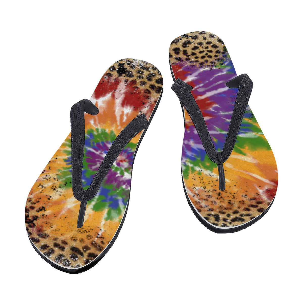 Leopard Tie-Dye Print Flip Flops
