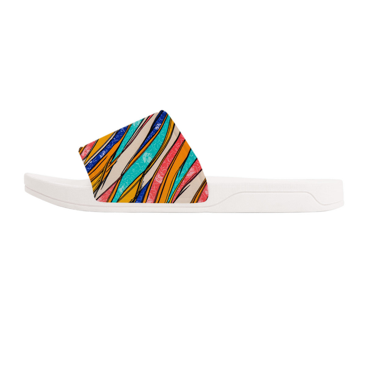 Colorful White Fashionable Slides, Open Toe Summer Beach Shoes
