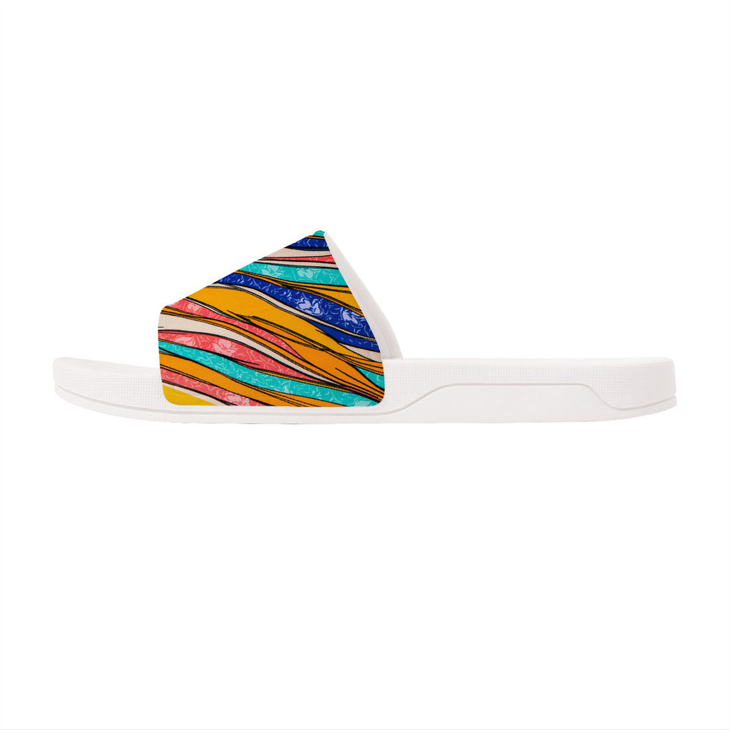 Colorful White Fashionable Slides, Open Toe Summer Beach Shoes