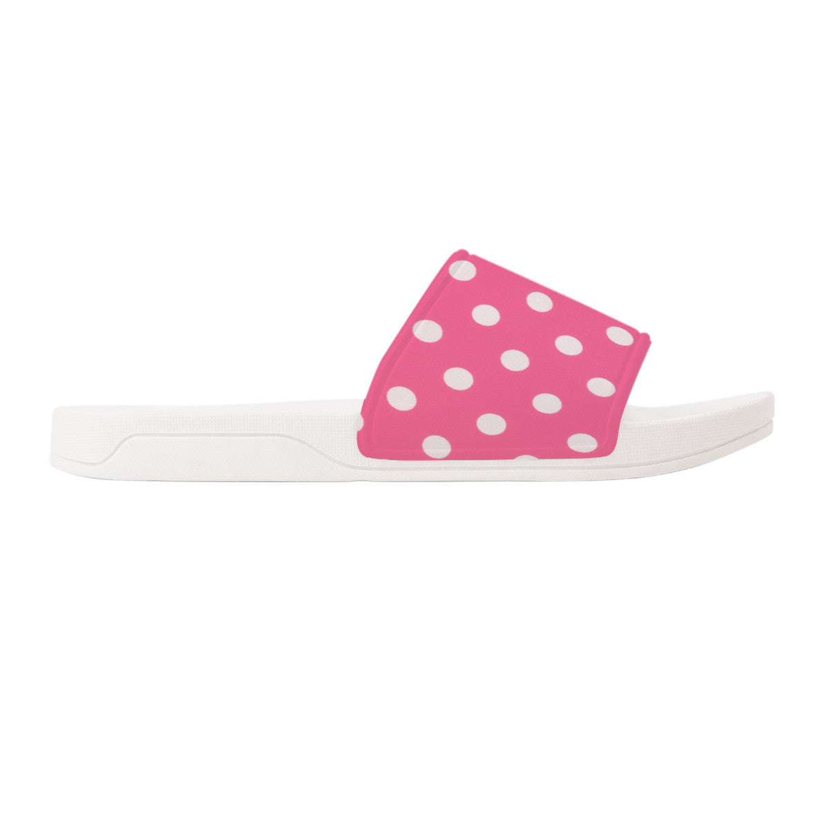 Pink with White Polka Dots Women's Fashion Slides, Slip-On Easy