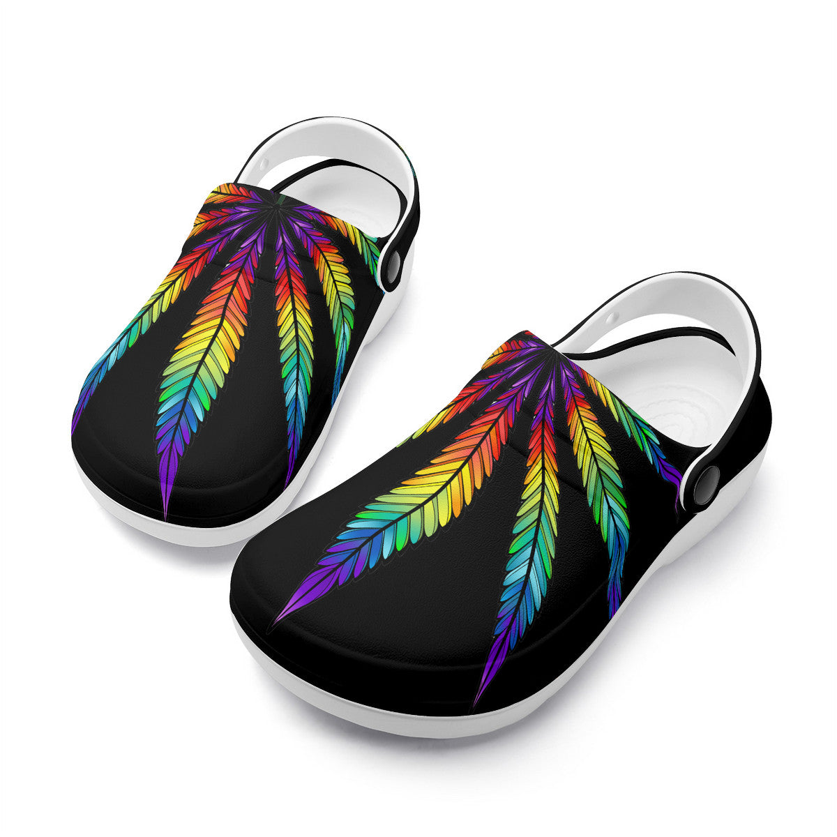 Unisex Lightweight No Hole Casual or Work Clogs, Marijuana Leaf in Pride  Colors