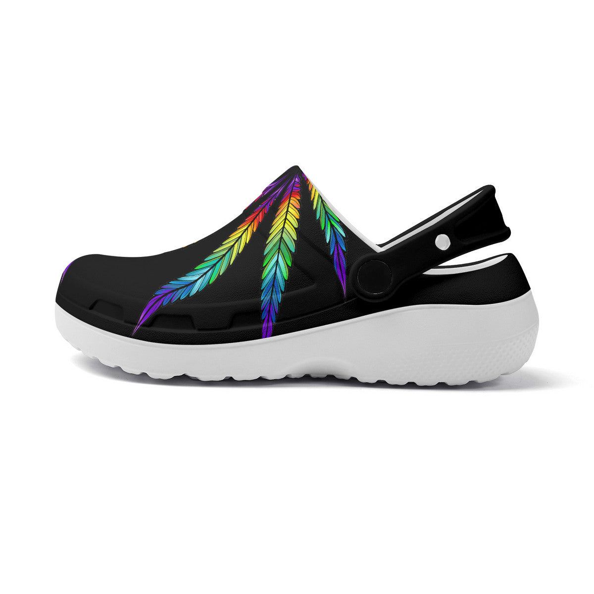 Unisex Lightweight No Hole Casual or Work Clogs, Marijuana Leaf in Pride  Colors