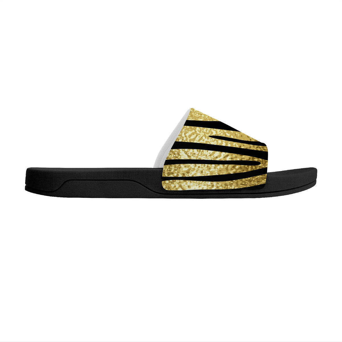 Stylish Black & Gold Unisex Slides, Great Summer Vacation Travel Footwear