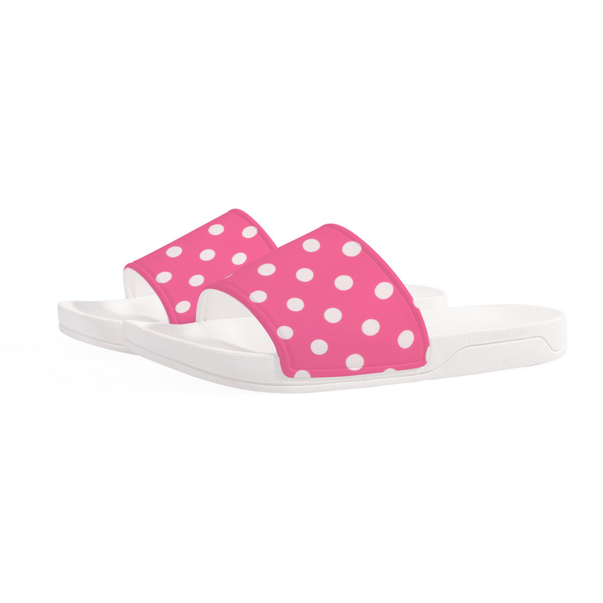Pink with White Polka Dots Women's Fashion Slides, Slip-On Easy