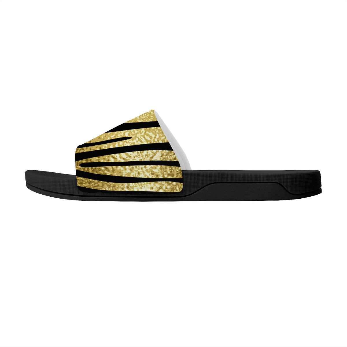 Stylish Black & Gold Unisex Slides, Great Summer Vacation Travel Footwear