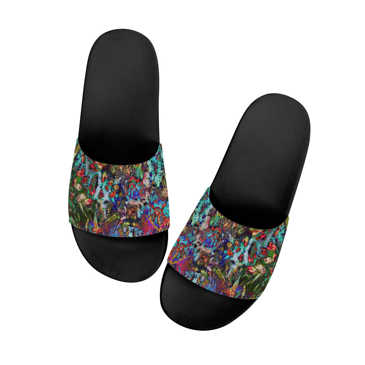 Abstract Design Black Slides, Casual Summer Flip-Flops for Men & Women