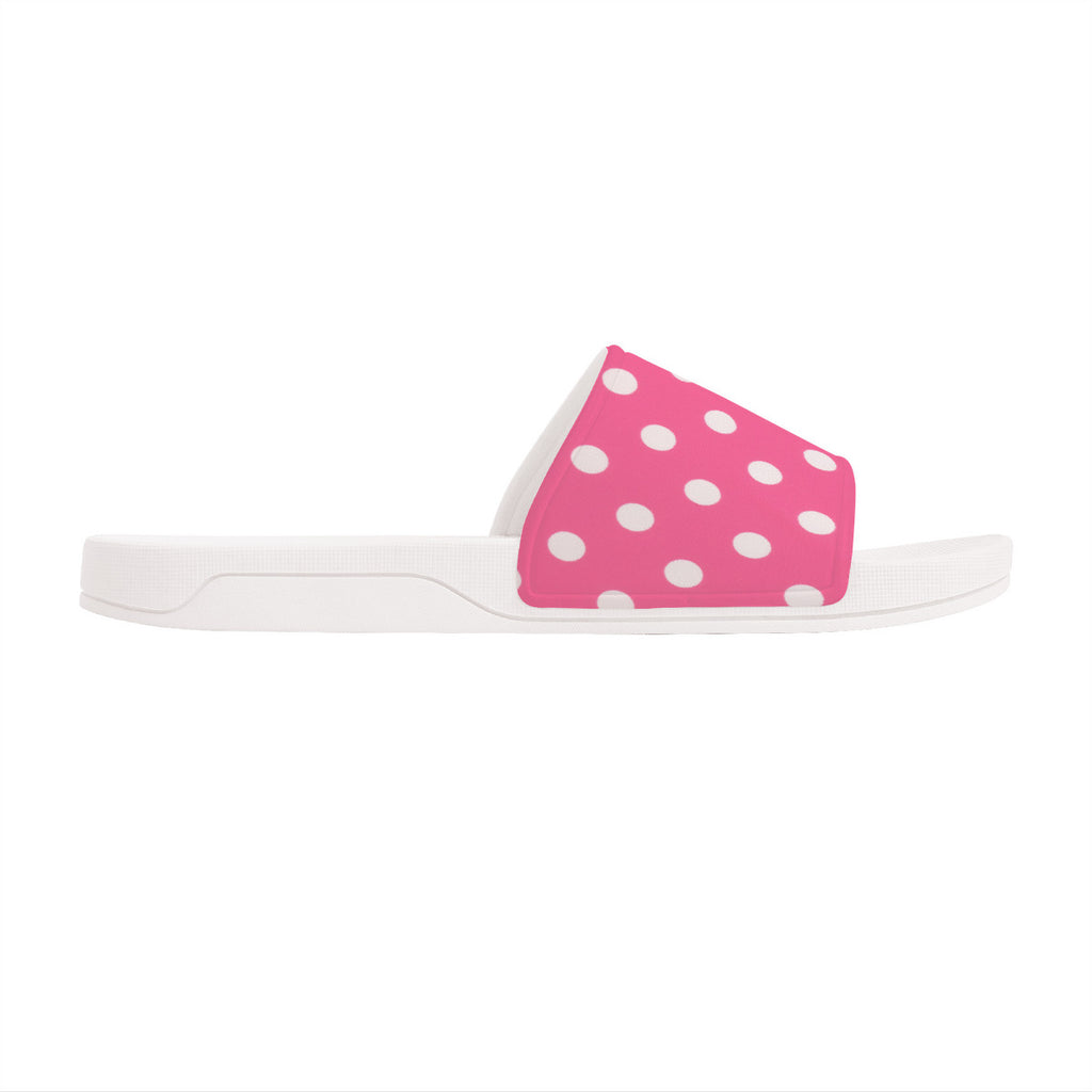 Pink with White Polka Dots Women's Fashion Slides, Slip-On Easy