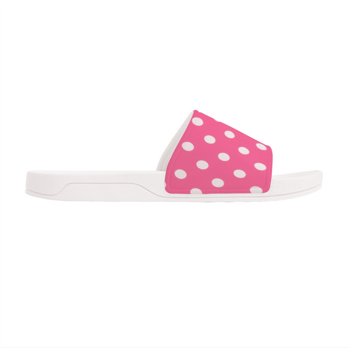 Pink with White Polka Dots Women's Fashion Slides, Slip-On Easy