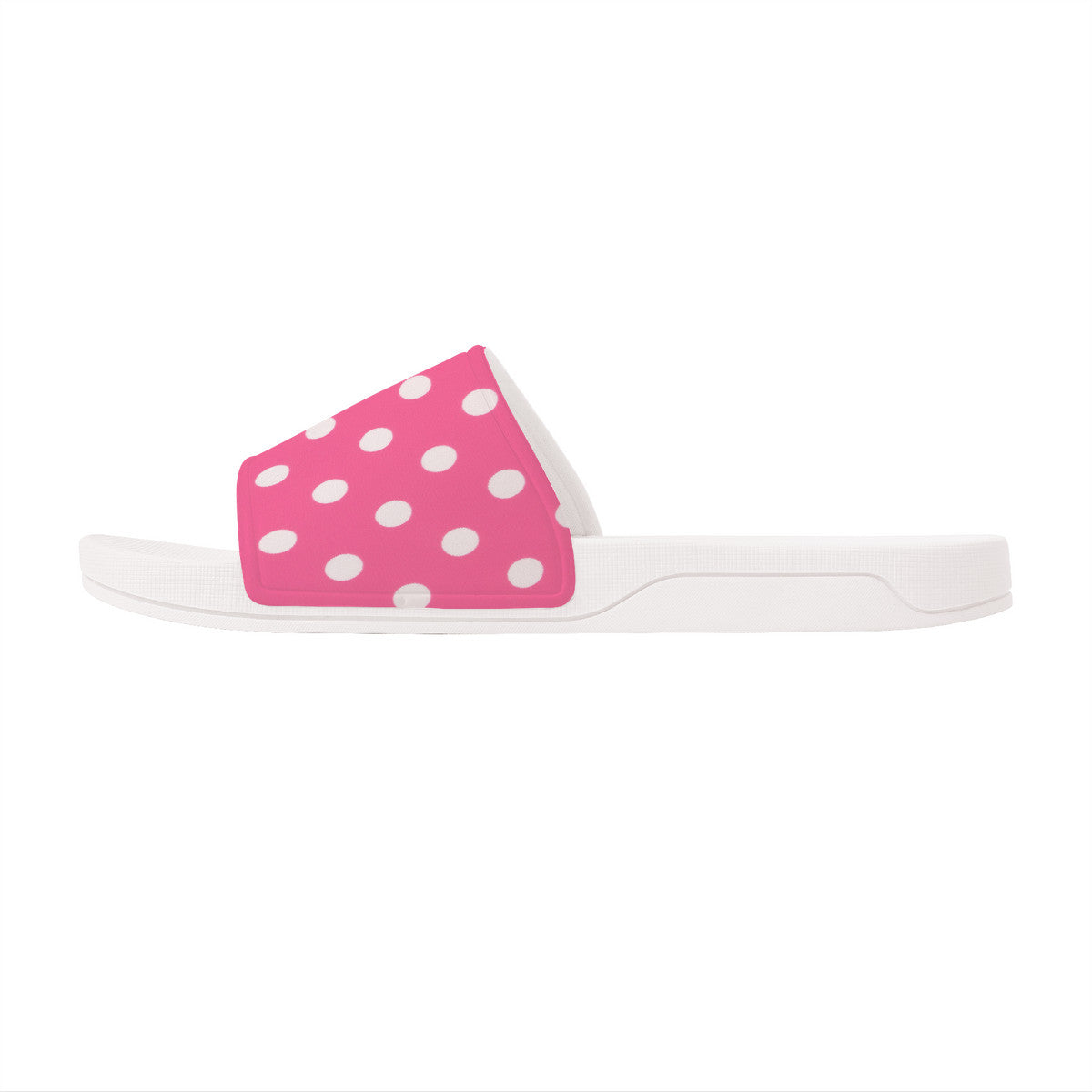 Pink with White Polka Dots Women's Fashion Slides, Slip-On Easy