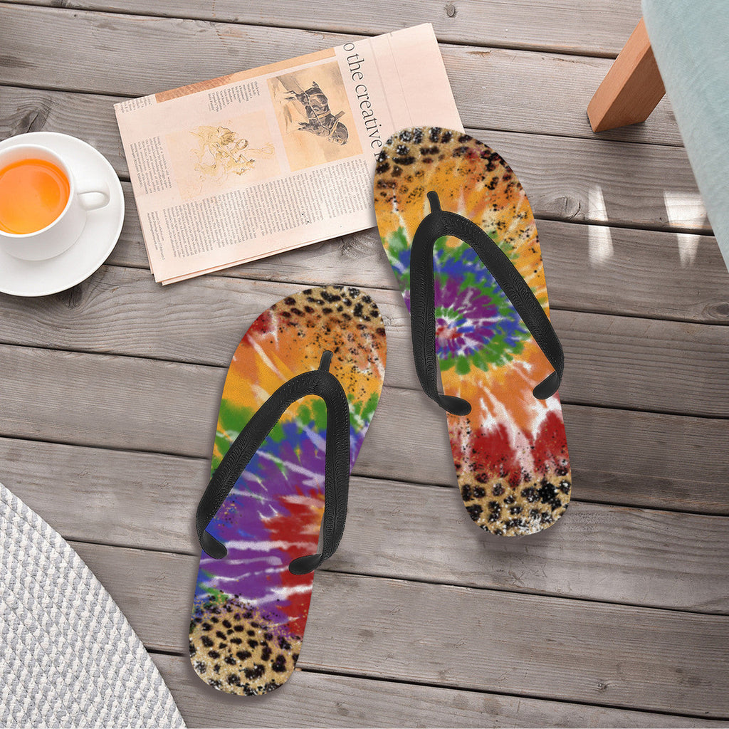 Leopard Tie-Dye Print Flip Flops