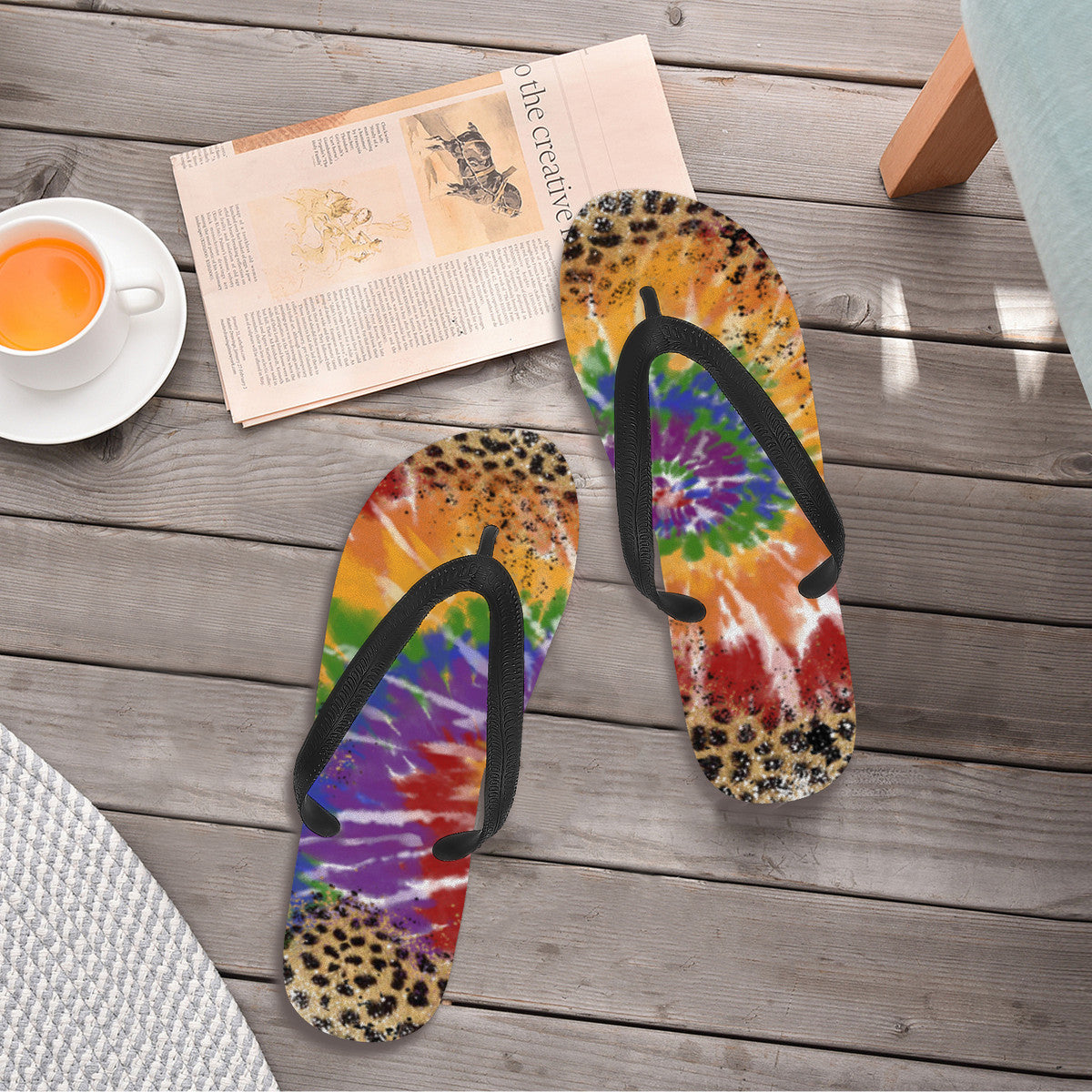 Leopard Tie-Dye Print Flip Flops