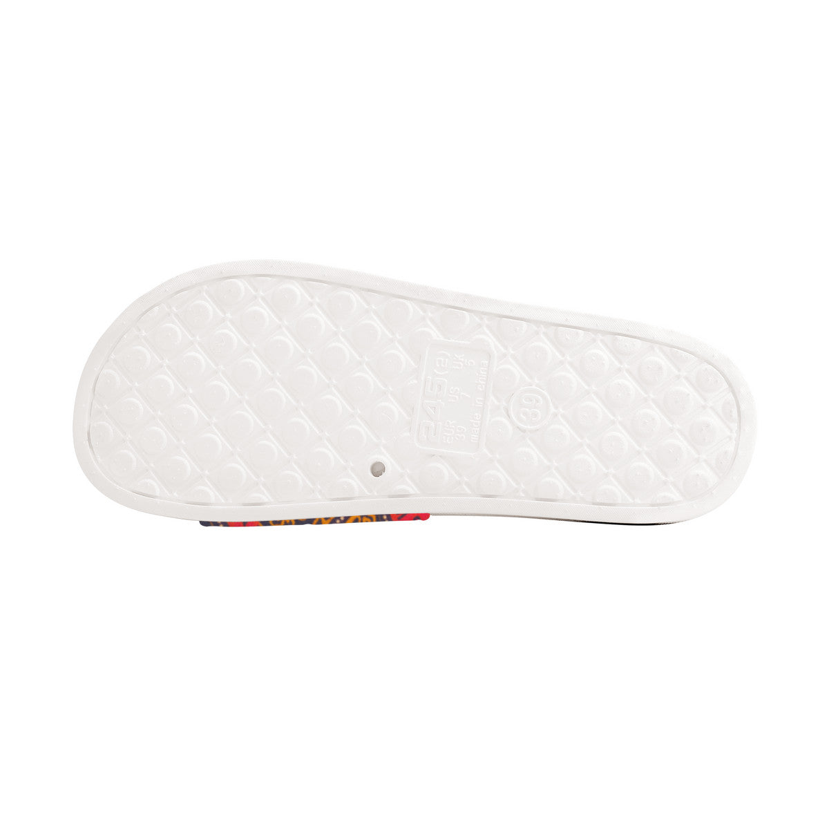 Colorful Batik Design on  White Slides, Boho Fashion Unisex Footwear