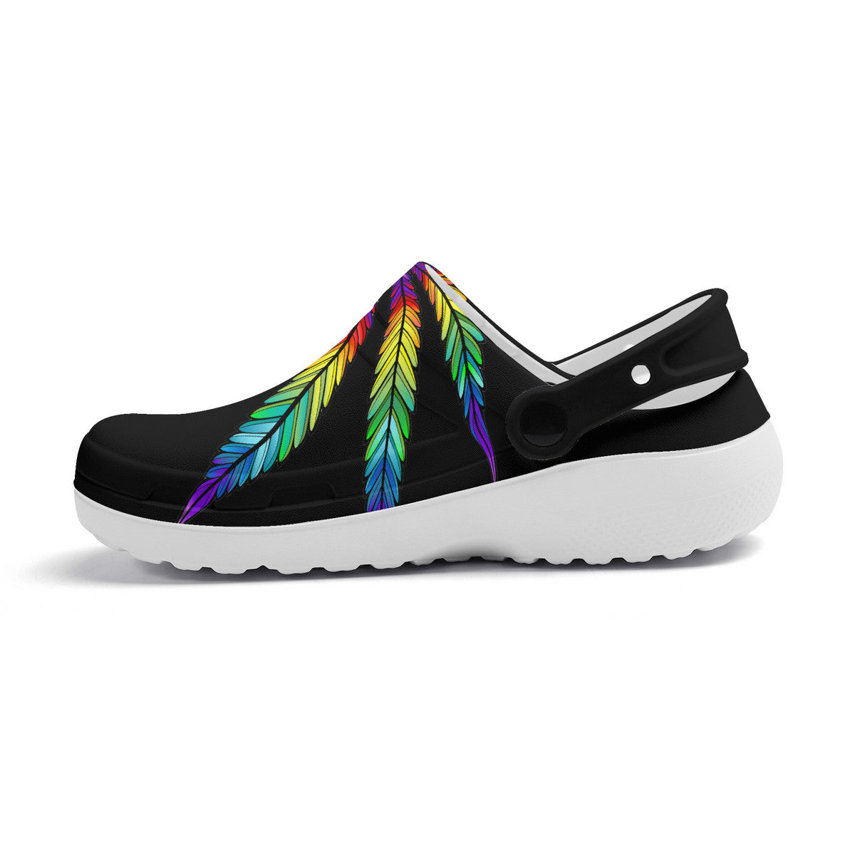Unisex Lightweight No Hole Casual or Work Clogs, Marijuana Leaf in Pride  Colors