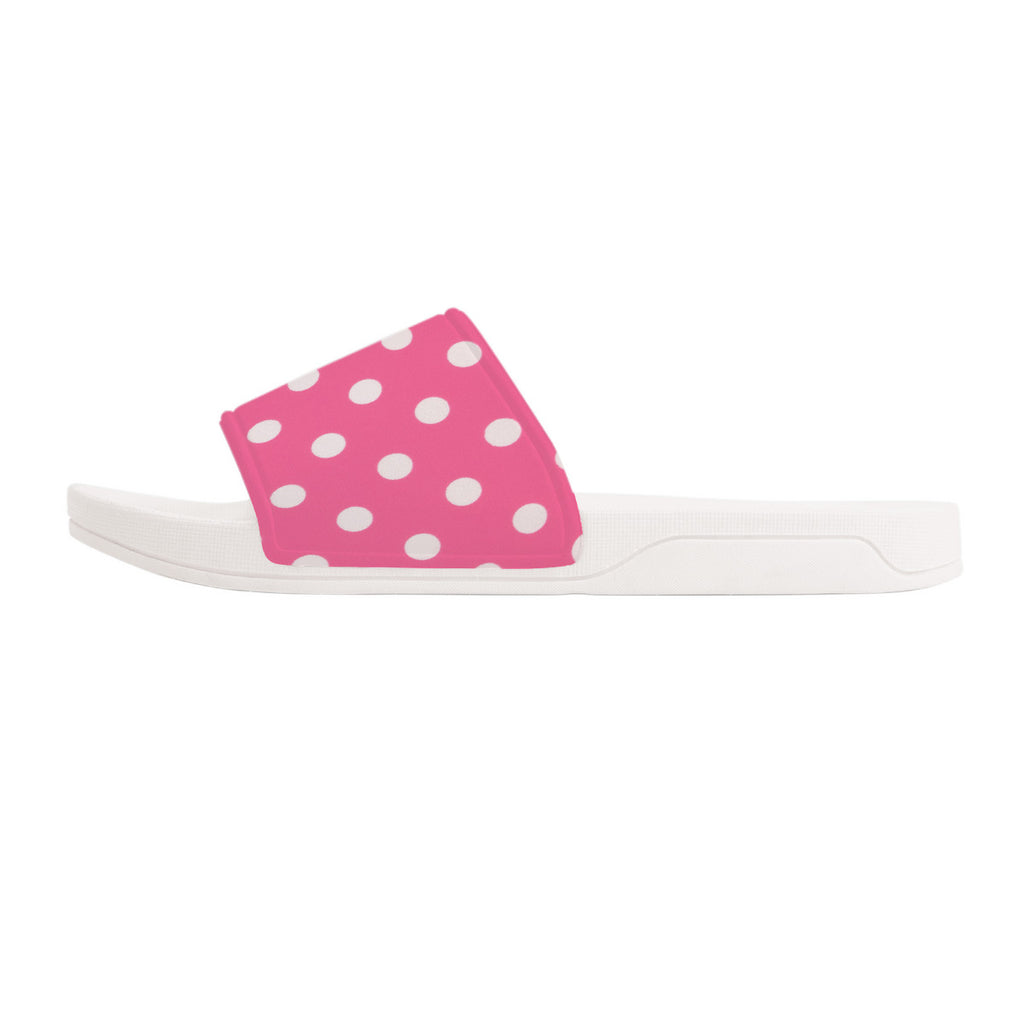 Pink with White Polka Dots Women's Fashion Slides, Slip-On Easy