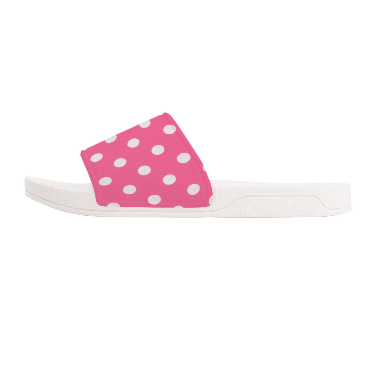 Pink with White Polka Dots Women's Fashion Slides, Slip-On Easy
