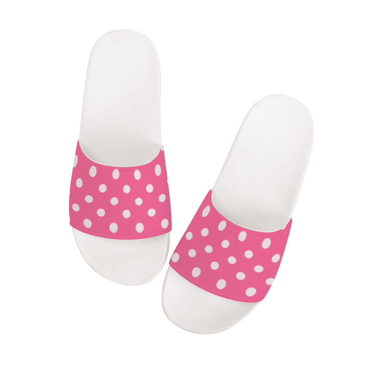 Pink with White Polka Dots Women's Fashion Slides, Slip-On Easy