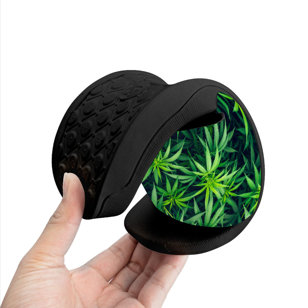 Weed Style Slide Sandals, Black Sliders, Hemp Leaf Design Shoes